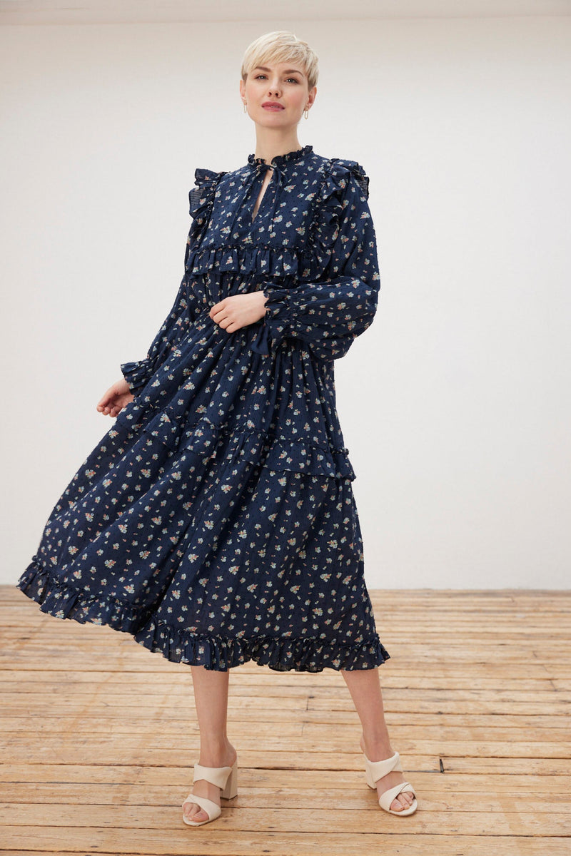 Stella Nova Barbara Dark Flowers Midi Dress