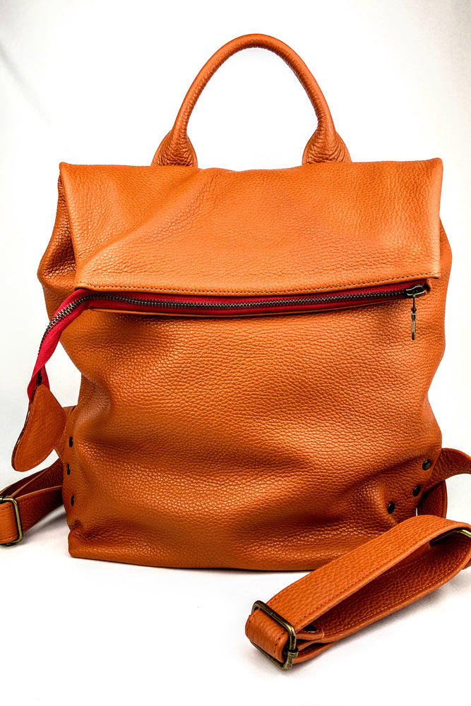 Nancy Orange Pebble Leather Rucksack