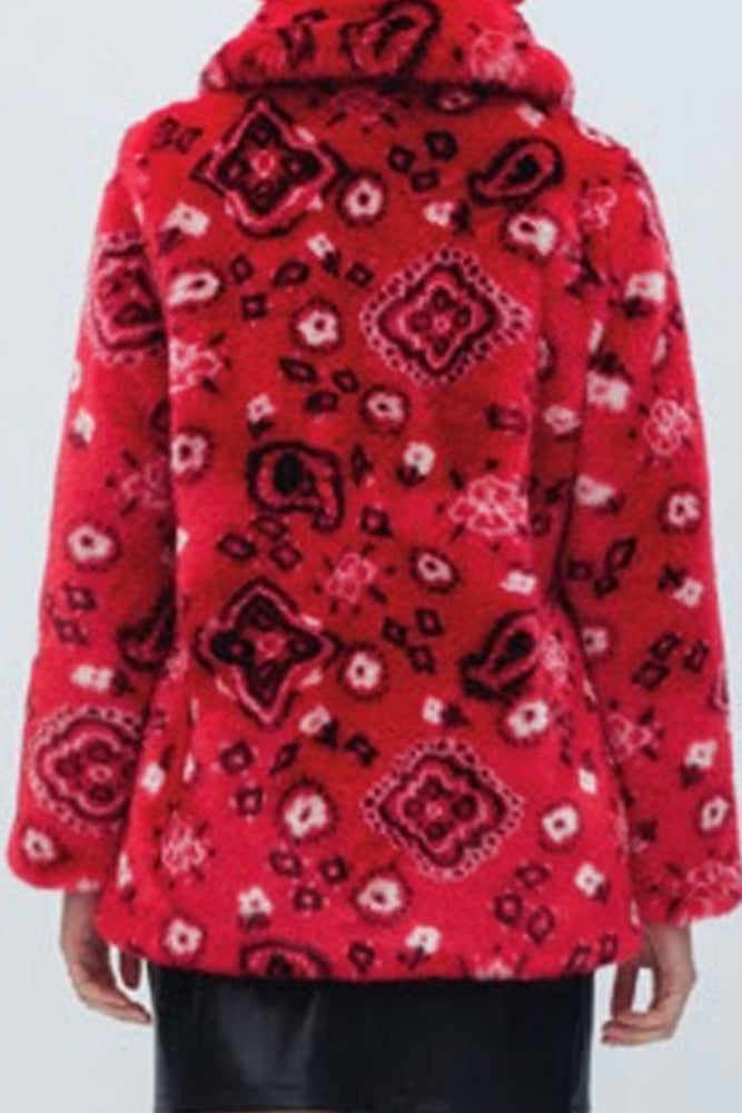 Tilly Red Paisley Faux Fur Coat - Jakke at The Bias Cut